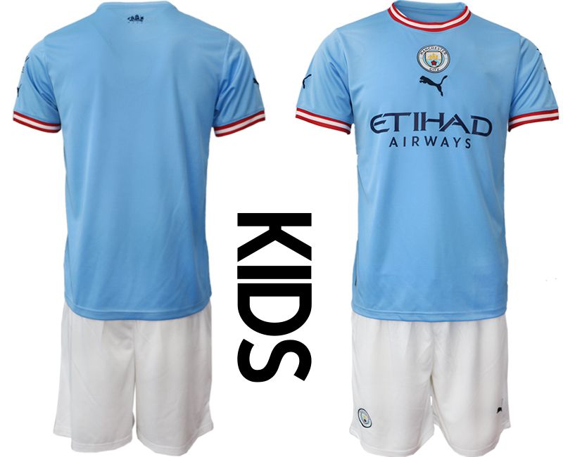 Cheap Youth 2022-2023 Club Manchester City home blue blank Soccer Jersey